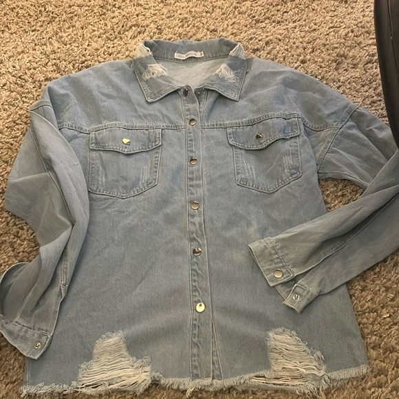 Miss Sparkling Denim Distressed shirt western size Medium great shape women’s - Picture 1 of 8